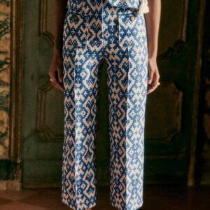 NWT Sezane Emilio Trousers Geo Blue Jacquard Size 8/40